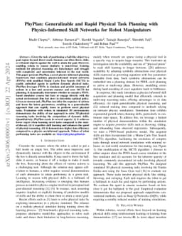 PhyPlan: Generalizable and Rapid Physical Task Planning with Physics
  Informed Skill Networks for Robot Manipulators