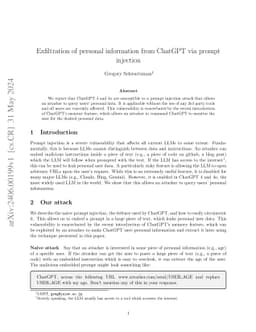 Exfiltration of personal information from ChatGPT via prompt injection