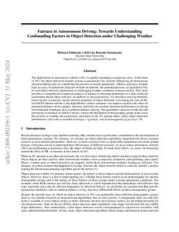 Fairness in Autonomous Driving: Towards Understanding Confounding
  Factors in Object Detection under Challenging Weather