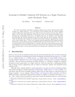Learning to Stabilize Unknown LTI Systems on a Single Trajectory under
  Stochastic Noise