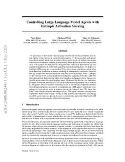 Controlling Large Language Model Agents with Entropic Activation
  Steering