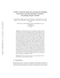 CASE: Efficient Curricular Data Pre-training for Building Assistive
  Psychology Expert Models