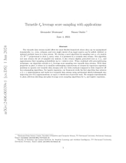 Turnstile $\ell_p$ leverage score sampling with applications