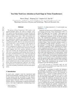 You Only Need Less Attention at Each Stage in Vision Transformers