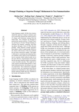 Prompt Chaining or Stepwise Prompt? Refinement in Text Summarization