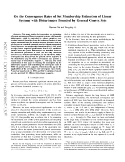 On the Convergence Rates of Set Membership Estimation of Linear Systems
  with Disturbances Bounded by General Convex Sets