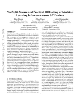 VeriSplit: Secure and Practical Offloading of Machine Learning Inferences across IoT Devices