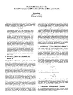 Portfolio Optimization with Robust Covariance and Conditional
  Value-at-Risk Constraints