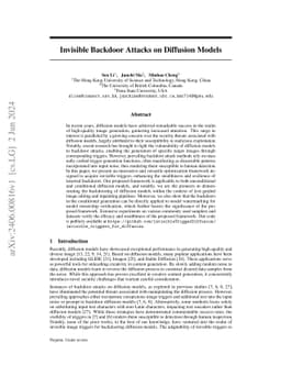 Invisible Backdoor Attacks on Diffusion Models