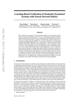 Policy Verification in Stochastic Dynamical Systems Using Logarithmic Neural Certificates