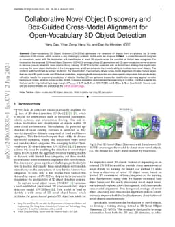 Collaborative Novel Object Discovery and Box-Guided Cross-Modal
  Alignment for Open-Vocabulary 3D Object Detection