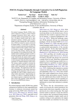 FOCUS: Forging Originality through Contrastive Use in Self-Plagiarism
  for Language Models