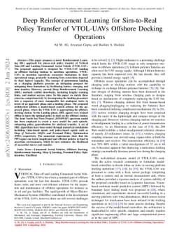 Deep Reinforcement Learning for Sim-to-Real Policy Transfer of VTOL-UAVs
  Offshore Docking Operations