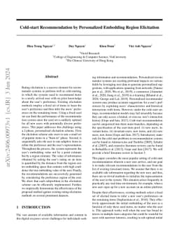 Cold-start Recommendation by Personalized Embedding Region Elicitation