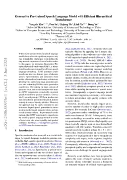 Generative Pre-trained Speech Language Model with Efficient Hierarchical
  Transformer