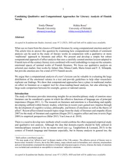 Combining Qualitative and Computational Approaches for Literary Analysis
  of Finnish Novels