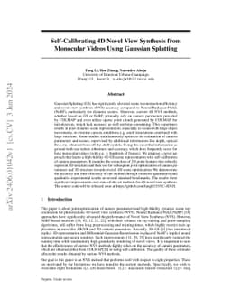 Self-Calibrating 4D Novel View Synthesis from Monocular Videos Using Gaussian Splatting
