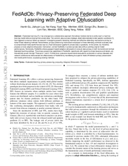 FedAdOb: Privacy-Preserving Federated Deep Learning with Adaptive
  Obfuscation