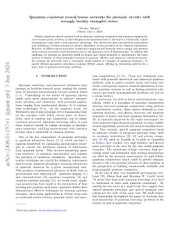 Quantum consistent neural/tensor networks for photonic circuits with
  strongly/weakly entangled states