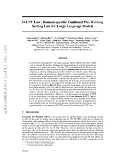D-CPT Law: Domain-specific Continual Pre-Training Scaling Law for Large
  Language Models