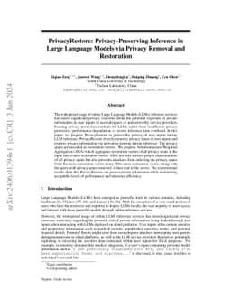 PrivacyRestore: Privacy-Preserving Inference in Large Language Models
  via Privacy Removal and Restoration