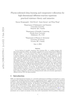 Physics-informed deep learning and compressive collocation for
  high-dimensional diffusion-reaction equations: practical existence theory and
  numerics