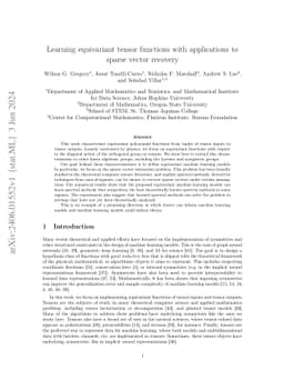 Learning equivariant tensor functions with applications to sparse vector
  recovery