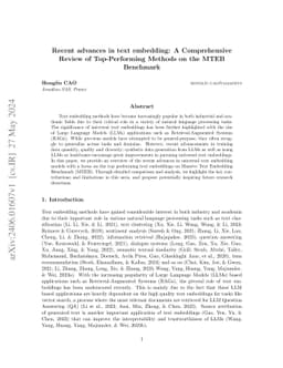 Recent advances in text embedding: A Comprehensive Review of
  Top-Performing Methods on the MTEB Benchmark