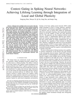 Context Gating in Spiking Neural Networks: Achieving Lifelong Learning
  through Integration of Local and Global Plasticity