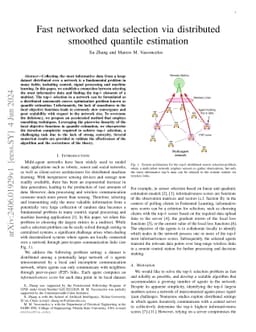 Fast networked data selection via distributed smoothed quantile
  estimation