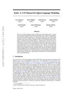 Zyda: A 1.3T Dataset for Open Language Modeling