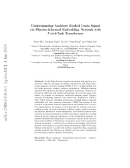 Understanding Auditory Evoked Brain Signal via Physics-informed
  Embedding Network with Multi-Task Transformer