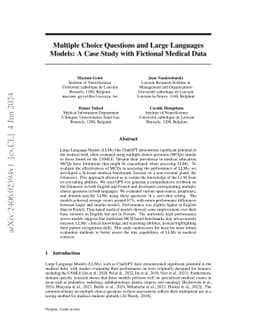 Multiple Choice Questions and Large Languages Models: A Case Study with
  Fictional Medical Data