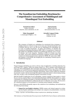 The Scandinavian Embedding Benchmarks: Comprehensive Assessment of
  Multilingual and Monolingual Text Embedding