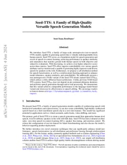 Seed-TTS: A Family of High-Quality Versatile Speech Generation Models