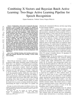 Combining X-Vectors and Bayesian Batch Active Learning: Two-Stage Active Learning Pipeline for Speech Recognition