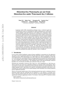 Distortion-free Watermarks are not Truly Distortion-free under Watermark
  Key Collisions