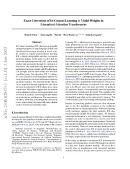 Exact Conversion of In-Context Learning to Model Weights in
  Linearized-Attention Transformers