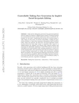 Controllable Talking Face Generation by Implicit Facial Keypoints
  Editing