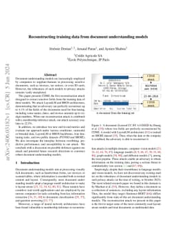 Reconstructing training data from document understanding models