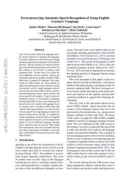Error-preserving Automatic Speech Recognition of Young English Learners'
  Language