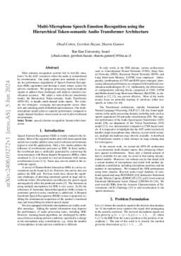 Multi-Microphone Speech Emotion Recognition using the Hierarchical
  Token-semantic Audio Transformer Architecture