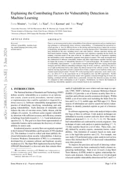 Explaining the Contributing Factors for Vulnerability Detection in
  Machine Learning