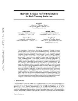 ReDistill: Residual Encoded Distillation for Peak Memory Reduction of CNNs