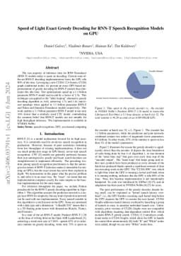Speed of Light Exact Greedy Decoding for RNN-T Speech Recognition Models
  on GPU