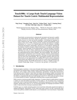Touch100k: A Large-Scale Touch-Language-Vision Dataset for Touch-Centric
  Multimodal Representation