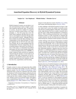 Amortized Equation Discovery in Hybrid Dynamical Systems