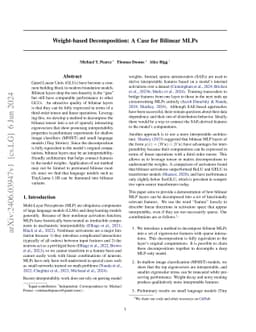 Weight-based Decomposition: A Case for Bilinear MLPs