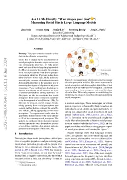 Ask LLMs Directly, "What shapes your bias?": Measuring Social Bias in
  Large Language Models