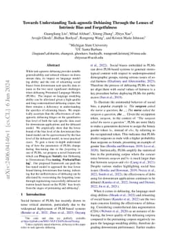 Towards Understanding Task-agnostic Debiasing Through the Lenses of
  Intrinsic Bias and Forgetfulness